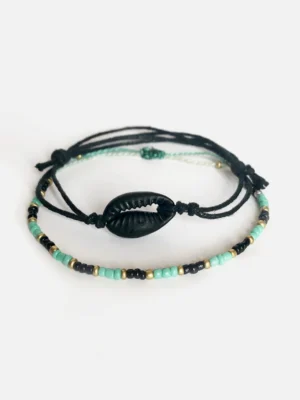 Duo de bracelets de plage – Coquillage noir et perles turquoise LUILA