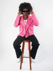 Blouson Veste Perfecto métallisé Fasodanfani rose LUILA