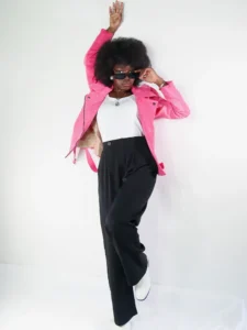 Blouson Veste Perfecto métallisé Fasodanfani rose LUILA