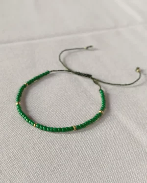 Bracelet fin pour femme - perles or et vert - LUILA