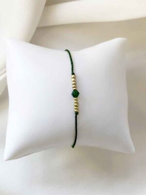 bracelet fin en perles vert et doré