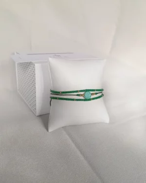 Bracelet fin pour femme - perles or et vert - LUILA