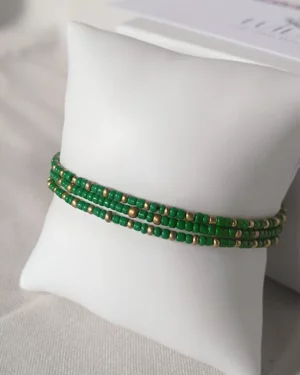 Bracelet fait main en perles de rocaille | Vert – Doré