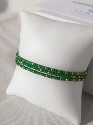 Bracelet fait main en perles de rocaille | Vert – Doré