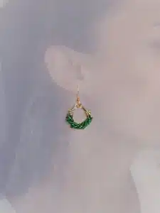 boucles d'oreilles pendantes créole fait main en perles de rocailles | Vert & Or