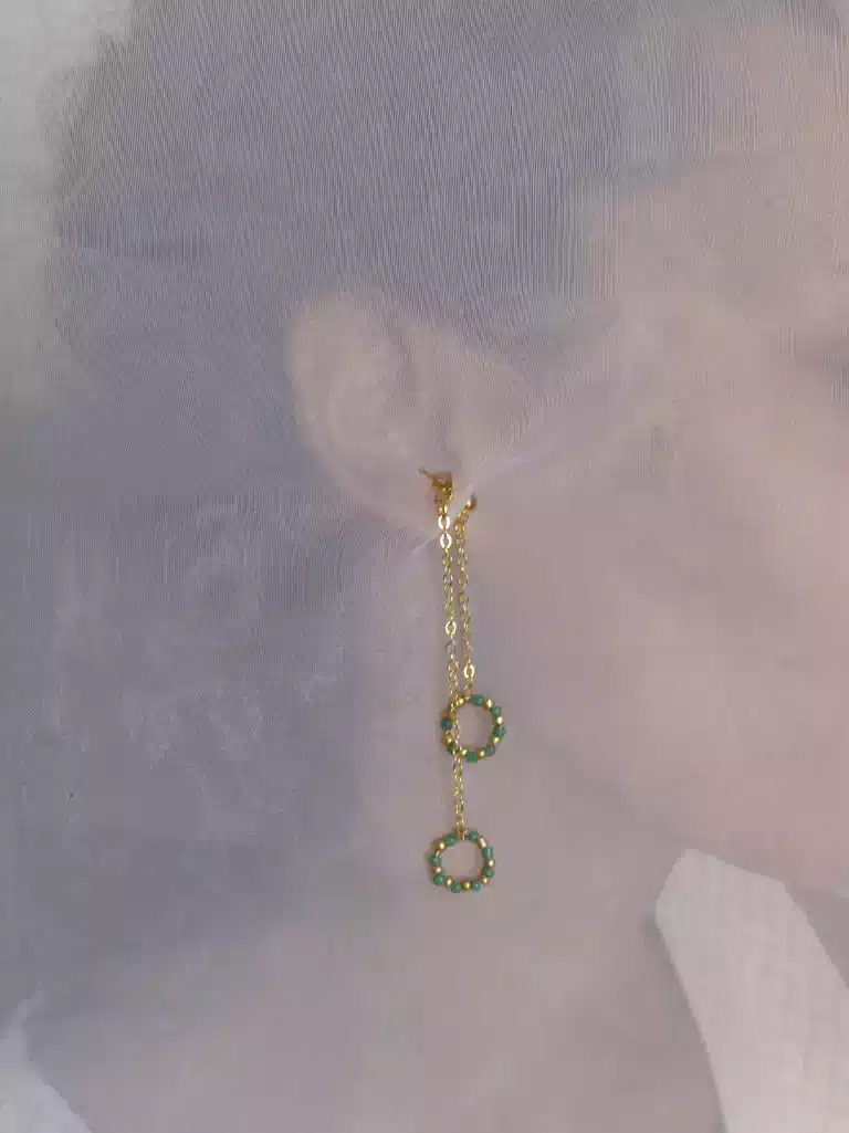boucles d'oreilles pendantes fait main en perles de rocailles | Vert & Or LUILA